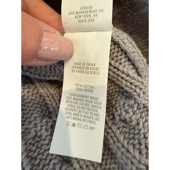 Aerie Cropped Cable Knit Crewneck Sweater Gray S - Picture 6 of 6